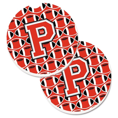 Carolines Treasures Letter P Football Scarlet and Grey  Cup Holder Car Coaster, PK2 CJ1067-PCARC
